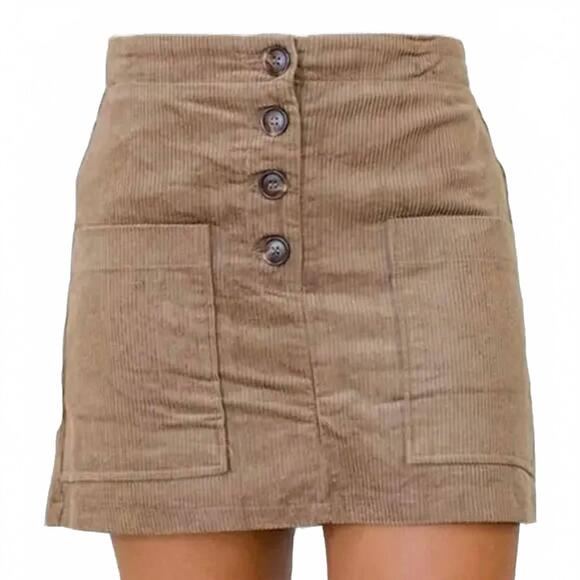 LE LIS Dresses & Skirts - NEW LE LIS low waist pleated corduroy skirt in taupe